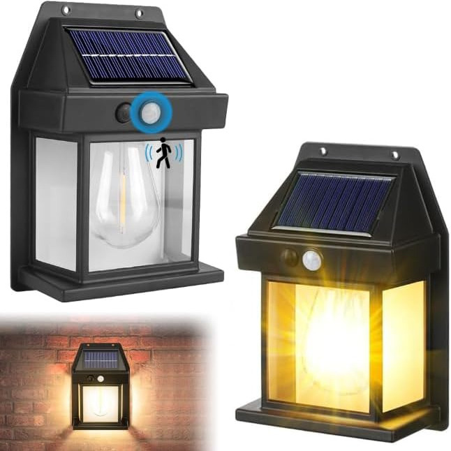 Lámpara de pared solar para exteriores, 2 unidades con detector