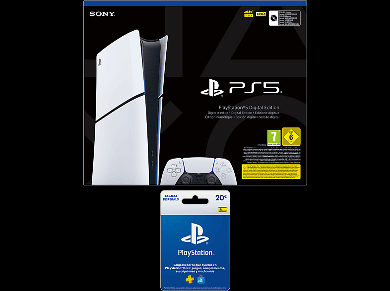 Consola - Sony PS5 Slim Digital Edition, 1 TB SSD, 4K, Chasis D, Blanco