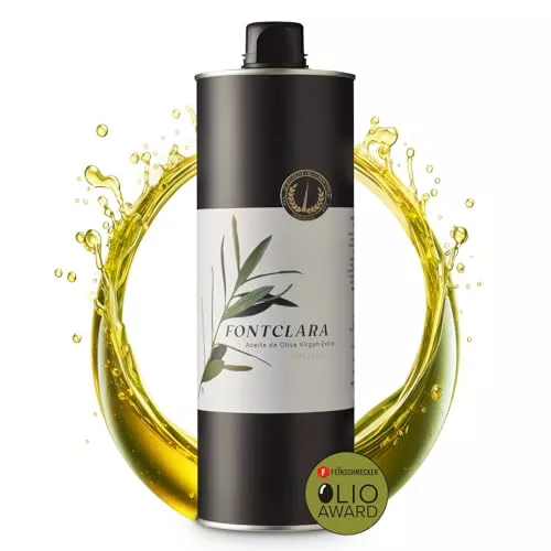 FONTCLARA Picual Aceite de Oliva Virgen Extra de España, Premiado, Frutado Medio, Añade Profunidad a sus Platos, Extracción en Frío, Freir, Cocinar y Hornear, Botella de 1l