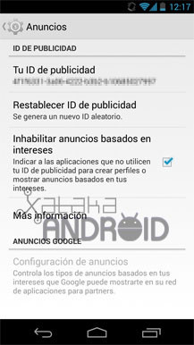 Ajustes de Google: Anuncios
