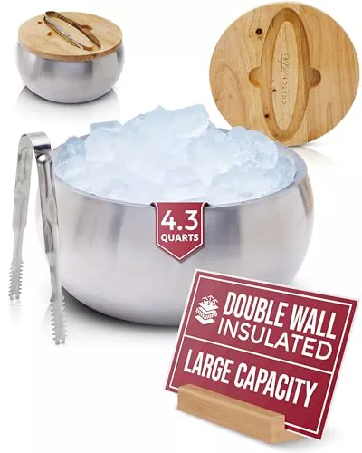 Gusto Nostro Cubitera Aislante con Tapa y Pinzas 4,1 L – Enfriador de Botellas de Acero Inoxidable de Doble Pared, Sin BPA – Mantiene el Champán, el Vino y la Cerveza Fríos para Fiestas