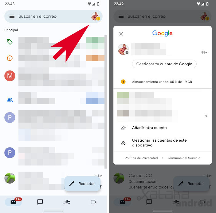 Gmail para Android lanza el indicador 'Almacenamiento usado' para que