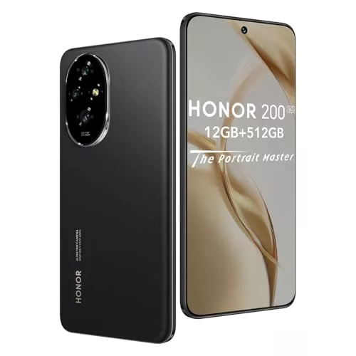 HONOR 200 Smartphone 5G - ROM 512GB,Batería 5200mAh,Snapdragon 7s Gen 3,Triple Cámara 50 MP,Pantalla 6.7'',Dual SIM,NFC,MagicOS 8.0/Android 14 - Negro