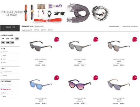 Hasta 70% de descuento en gafas de sol de Spartoo en marcas como Diesel, Calvin Klein, Guess, Lacoste o Vespa