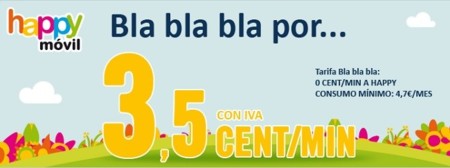 Happy Móvil estrena tarifa para los que se resisten a contratar Internet, 3.5 cénts/minuto