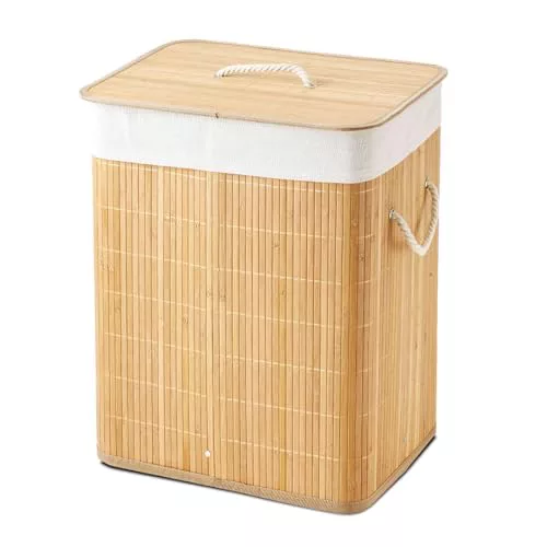 Acomoda Textil – Cesta de Bambú Plegable con Tapa y Asas para Lavandería