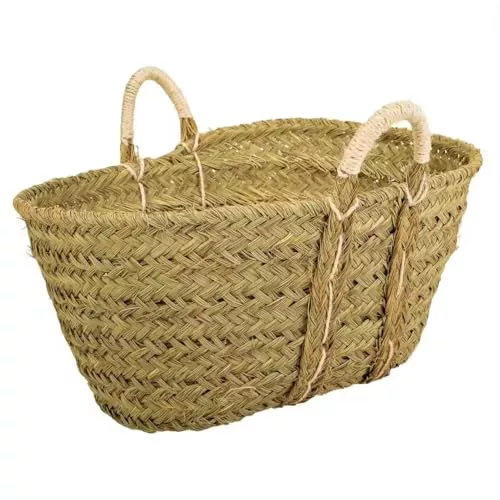 Cesto de Esparto Natural,Capazo de Esparto con Asas Decorativo Ovalado con Asas de Pita, Leñero Decorativo para Chimenea Capazo Cesto para Leña (60 * 50 * 35)