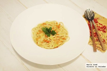 Carbonara con vegetales. Receta con Thermomix