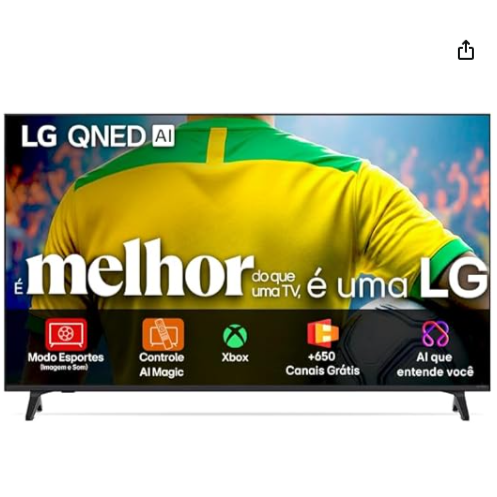 Smart TV 4K 50" LG QNED73 Portal de Games Processador AI α7 Gen8 4K Super Upscaling Google Cast Integrado Controle AI Magic WebOS 25 Modo Esportes Alerta de Esportes
