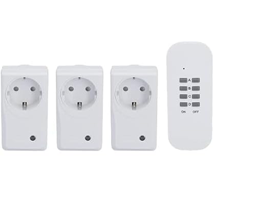 Unitec Kit de interruptor remoto inalámbrico 48110 con función de autoaprendizaje, juego de tres enchufes y un mando