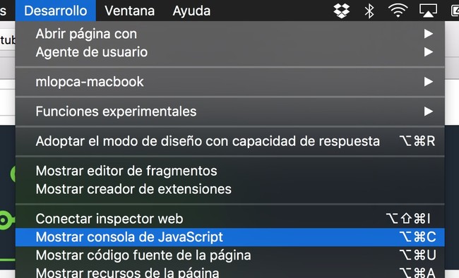 Safari Menu Desarrollo