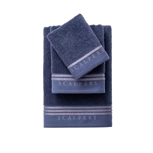 Set Toallas baño (tocador 30x50cm + Manos 50x90cm + baño 70x140cm) 450GSM en algodón Azul con Gris Scalpers Home