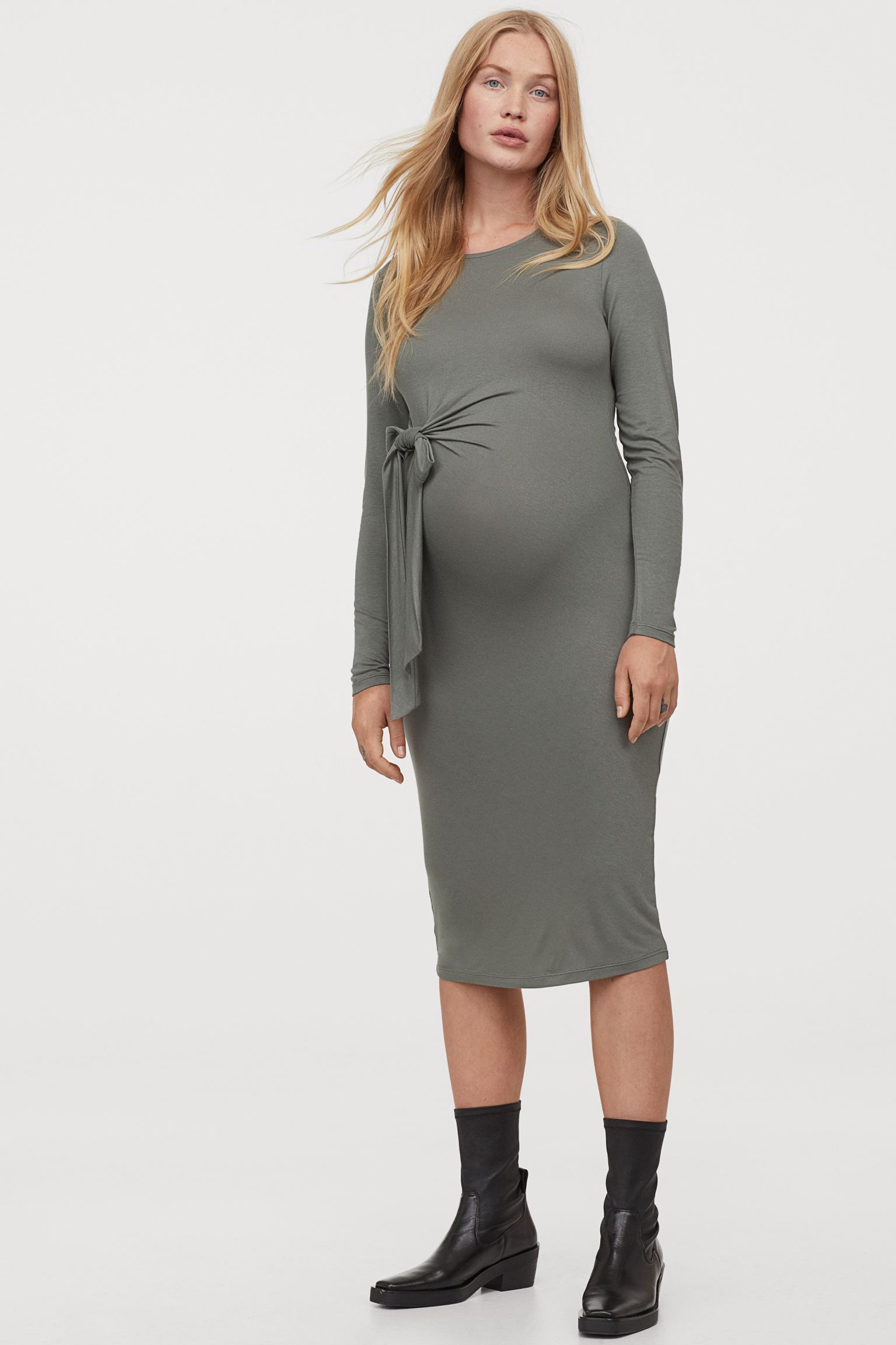 Vestido de punto con lazo lateral en verde