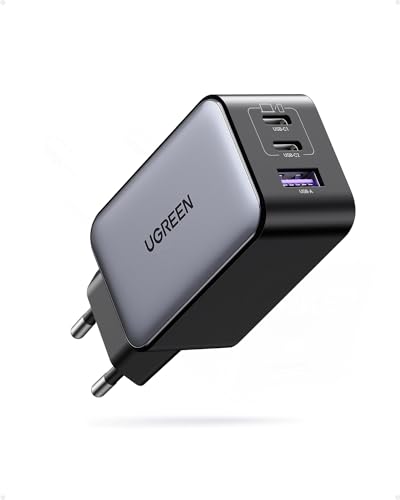 UGREEN Nexode 65W USB C GAN Tech Cargador 3 Puertos, Adaptador de Corriente USB C Compatible con MacBook Air, iPhone 16/15/14/13, iPad, Samsung Galaxy S24/ S23/ S22, Google Pixel 7 Pro Negro