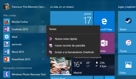 La actualización de noviembre de Windows 10 permitirá usar Jump Lists en apps modernas