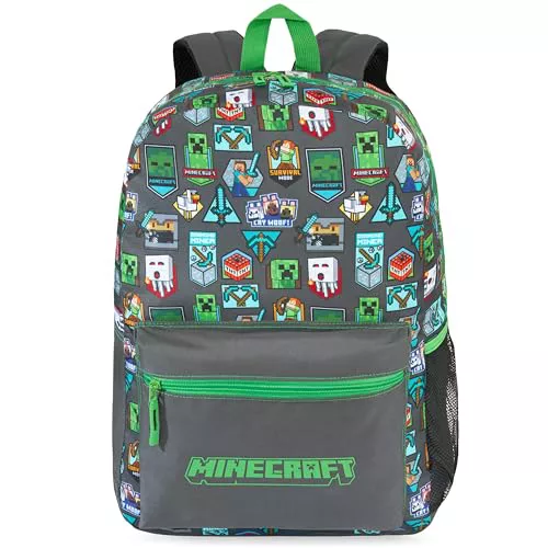 Get Trend Minecraft Mochila Niños, Mochila Escolar Ajustable y Acolchada, para Colegio, Viaje y Ocio, Regalo Gamer para Niños (Verde/Gris Minecraft)