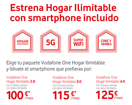 Vodafone responde a los móviles gratis de Movistar Fusión, y los incluye en las tarifas One Hogar ilimitable
