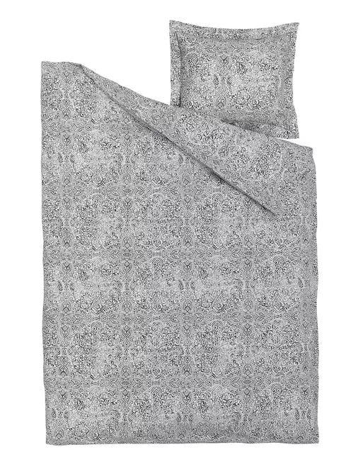 Funda nórdica+funda almohada, blanco/gris ÄNGSKLOCKA