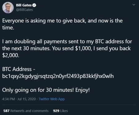 Capture of Bill Gates's account after the cyberattack