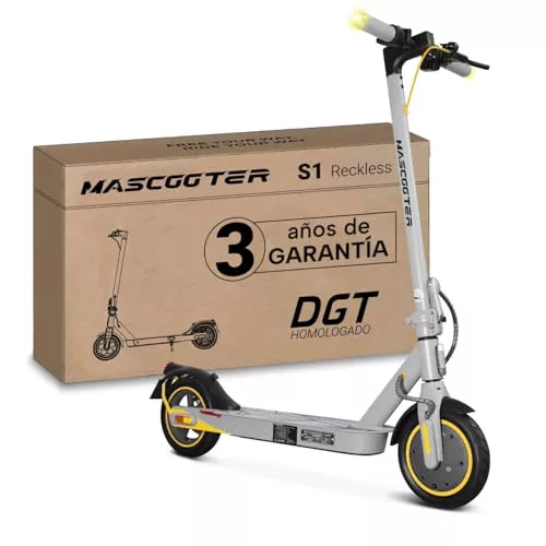 MASCOOTER S1 Reckless | Patinete Eléctrico Adultos Homologado DGT - Intermitentes & Regeneración de Batería al Frenar - 300W, 600W MAX, 20km Autonomía, Ruedas 8.5" Aire - Frenos Eléctricos y de Disco