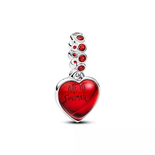 PANDORA Moments 794429C01 - Colgante doble de cristal de Murano rojo con corazón de plata de ley con cristal artificial, compatible con Me y Moments