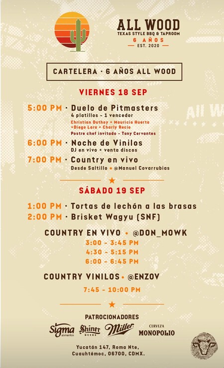 All Wood celebra 6 años en CDMX con auténtico BBQ texano, delicias a las brasas, música country y un menú creado por chefs invitados
