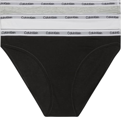 Calvin Klein Braguitas Tipo Bikini Pack de 3 Mujer Algodón elástico, Multicolor (Black/White/Grey Heather), L