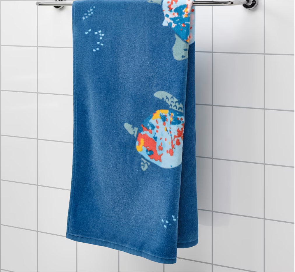 Toalla de baño, motivo tortuga/azul oscuro, 70x140 cm