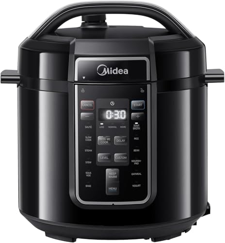 Midea Olla Eléctrica 9 en 1, 12 Preajustes Instantáneos, Antiadherente, Arrocera, Cocción Lenta, Vapor de Acero Inoxidable, 6 Cuartos