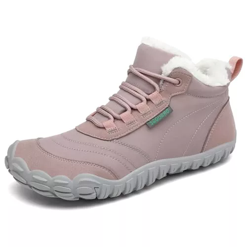 SAGUARO Botas Mujer Invierno Botines Hombre Cálido Botas para Nieve Botines Outdoor Barefoot Zapatos Invierno Zapatillas Minimalistas Rosa,EU Gr.42