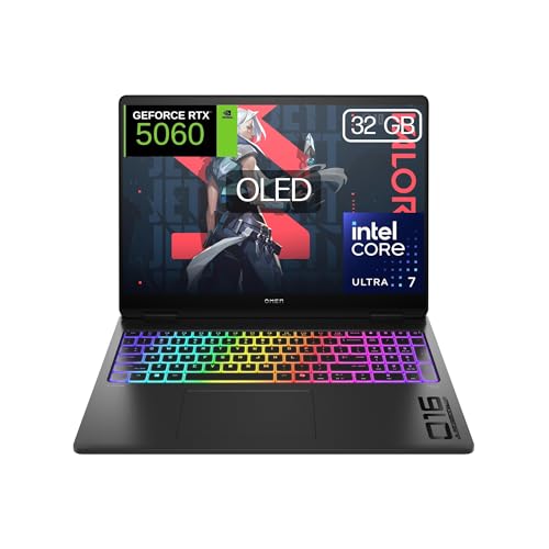 HP OMEN MAX - Ordenador Portátil Gaming de 16" OLED 240Hz (Ultra 7-255HX, 32GB RAM, 1 TB, NVIDIA GeForce RTX 5060 8GB, FreeDos) Negro - Teclado QWERTY Español