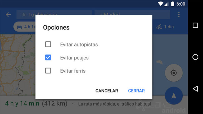 Maps Opciones Ruta