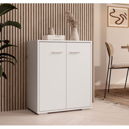 Aparador Pequeño 2 Puertas | Armario Multiuso | Mueble Auxiliar | 60x71x30cm | Modelo Lander L2 | Color Blanco