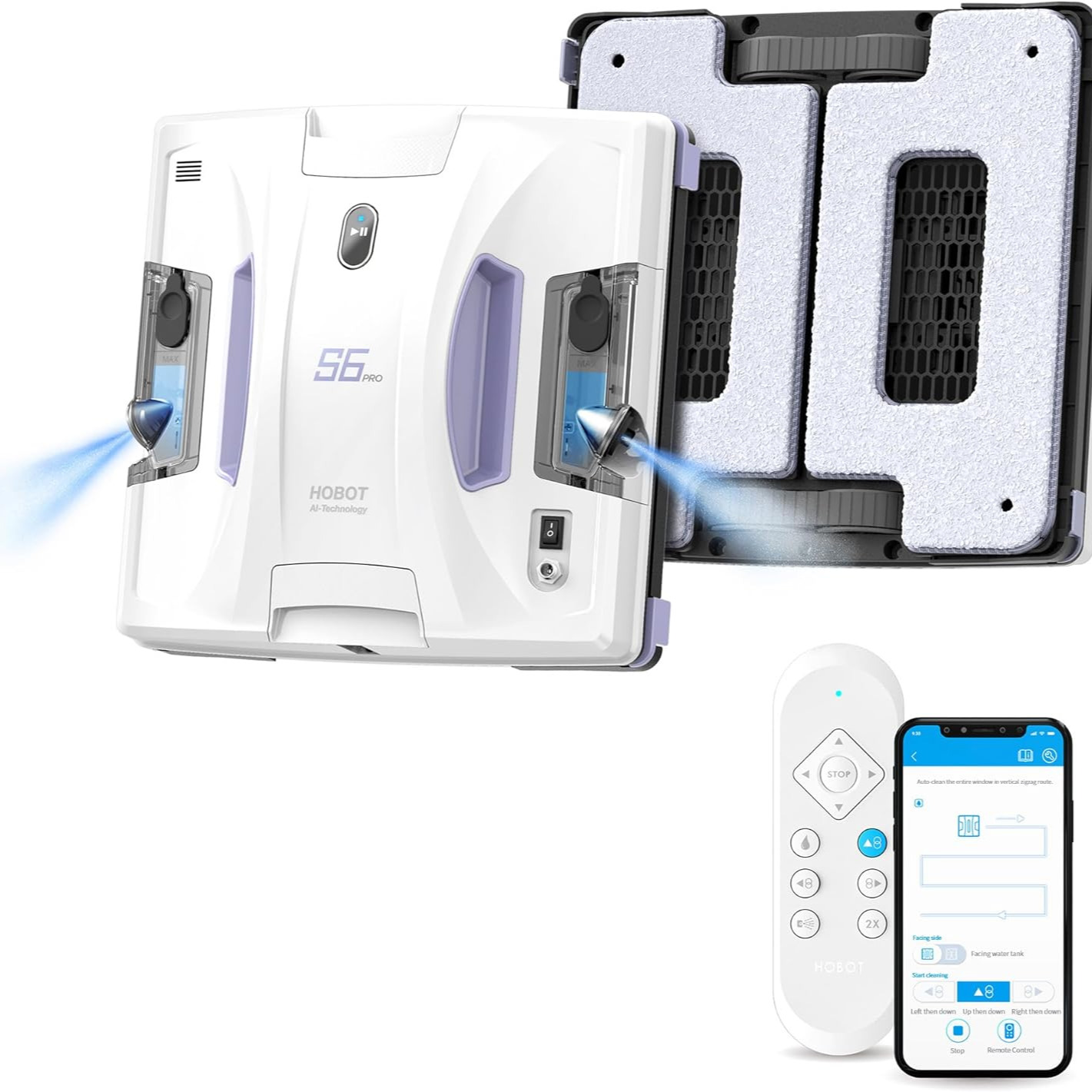 Hobot - Robot limpiacristales Hobot S6 Pro con mopas motorizadas y doble pulverización automática.