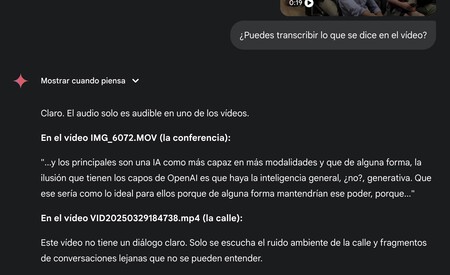Tras pasarle vídeos, Gemini transcribió correctamente lo que se decía en ellos