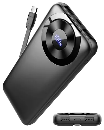 Power Bank Bateria Externa 10000mAh, 3A Carga Rapida Bateria Portatil USB-C in&out con 4 Salidas, Cargador Portatil con Cable Integrado para iPhone 11/15/12/13/14/16, xiaomi, Samsung, Tabletas y más
