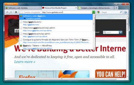 Firefox permite cambiar de pestaña a través de la barra de direcciones.