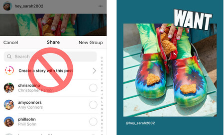 Instagram ya no deja compartir publicaciones normales como historias a algunos usuarios