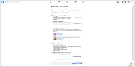 Página desde la que iniciar el proceso de borrado permanente de la cuenta de Facebook