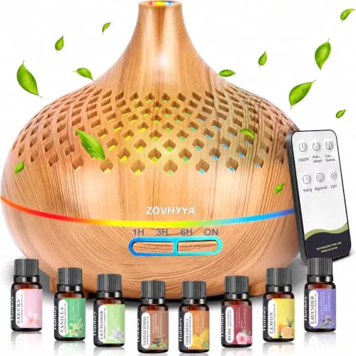 ZOVHYYA Difusor de Aceites Esenciales 500ml con Mando y 8 Aceites