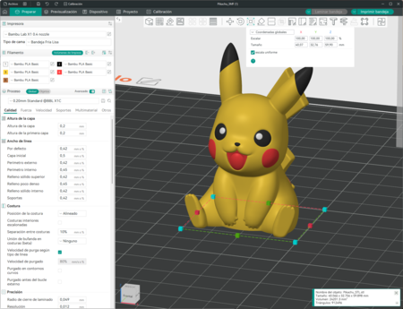 Modelo de Pikachu importado en Orca Slicer | Imagen: Xataka