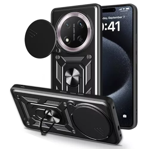 JNERBUYI Funda para Honor Magic7 Lite/Magic 7 Lite/Honor X9C Carcasa con Anillo 360°y Cubierta de Objetivo, Funda Protectora con Soporte Magnético, Carcasa Antigolpes. Negro