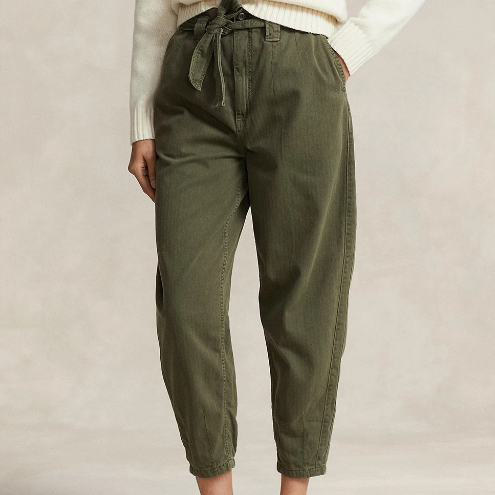 Pantalones de mujer pitillo de algodón con cinturón
