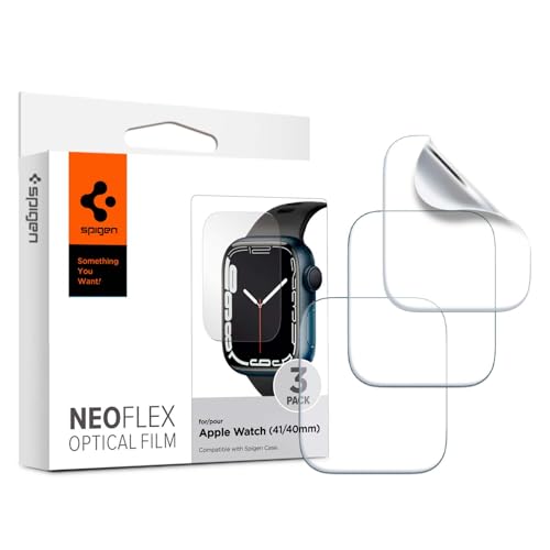 Spigen NeoFlex Screen Protector compatible with Apple Watch SE 3/2/1 (40mm), Apple Watch 9/8/7 (41mm), 6/5/4 (40mm), 3 Pack, TPU Film, Wet Installation, Full Coverage