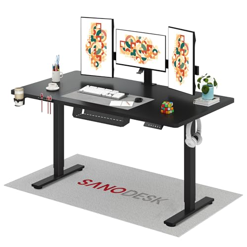 SANODESK QS+ 160 x 60 cm Escritorio Elevable Eléctrico con Controlador de Pantalla Digital, Altura Ajustable Telescópica con Memoria y Tecnología Anticolisión (Negro)