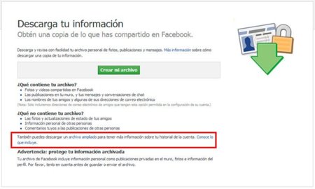 Facebook incluye la IP de cada sesión y otros datos en el informe personal descargable de cada usuario
