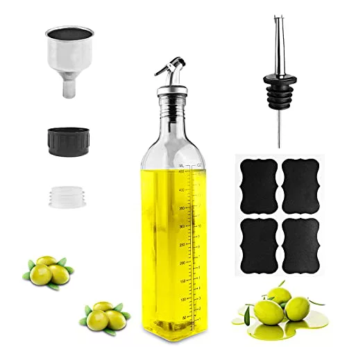 Gvolatee aceitera antigoteo cristal 500ml, dispensador de aceite y vinagre con Vertidor, Embudo de acero inoxidable, Tapa Antiincrustante, botella aceite de oliva para Cocina, Ensalada, Barbacoa