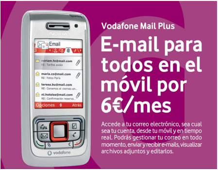 Nuevo Vodafone Mail Plus para correo en tiempo real por 6 euros