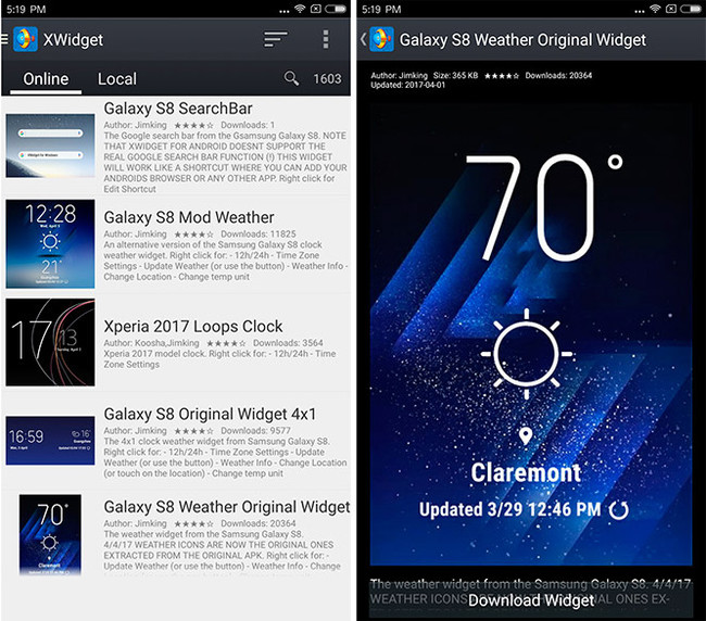 Widgets S8