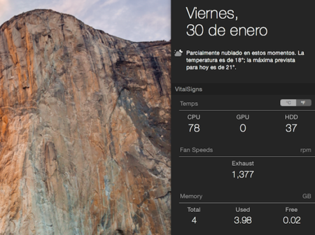 VitalSigns nos presenta un widget con información de nuestro Mac con OS X Yosemite